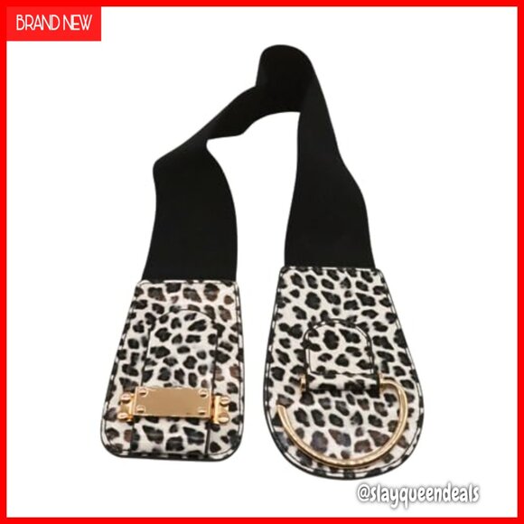 Leopard Elastic Wide Belt Gold Hook Buckle Size L-XL High Waist main image 5